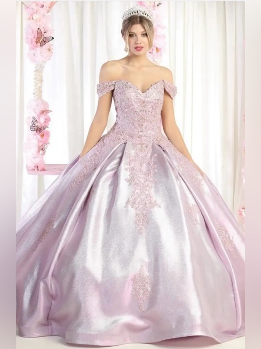 Off-Shoulder Lavender Ball Gown Dress